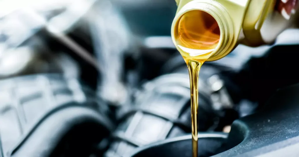 A close up of a car engine oil