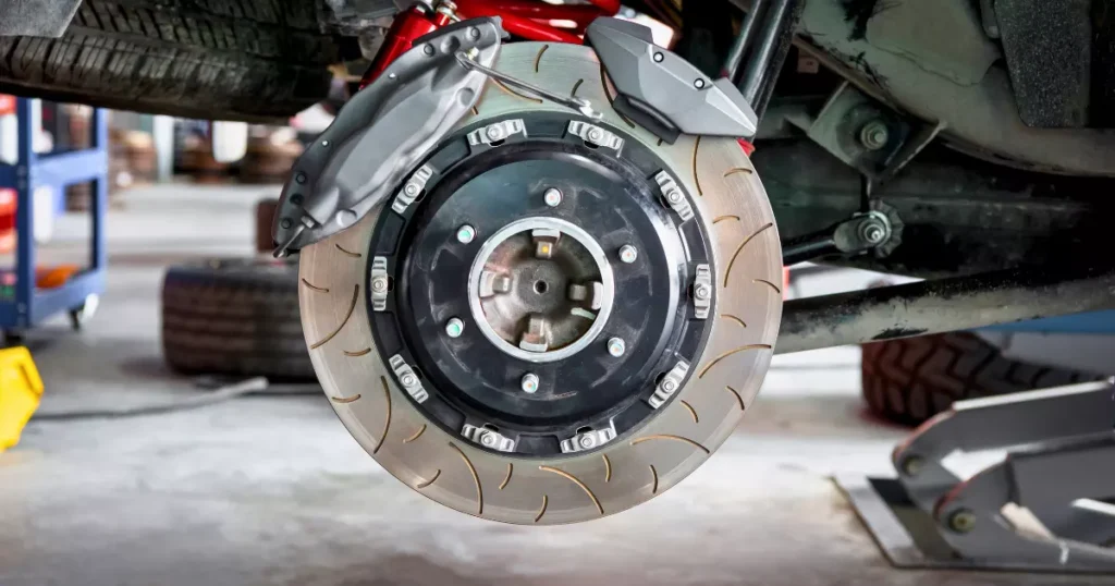 A close up of a disc brake